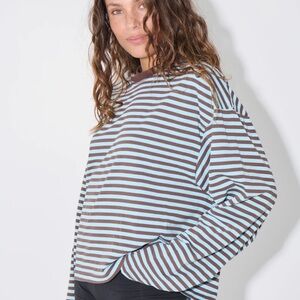 Lioness Blue and Brown Striped Long Sleeve Top